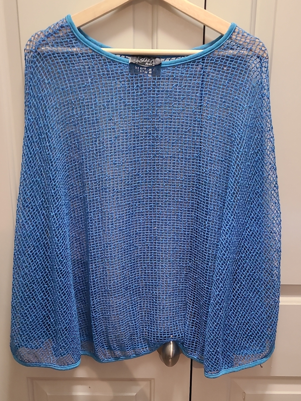 Slinky Brand Open-Knit Scoop Neck Sweater in Bright Blue